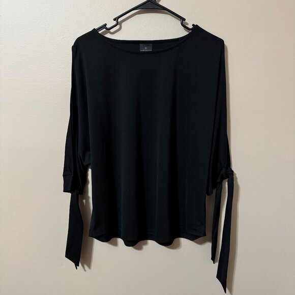 231 — Worthington Tie-Sleeve Blouse | Black Minimalist Chic Top - Picture 1 of 5